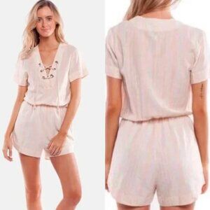 ⭐️ RHYTHM. Light Pink Stripe Lace Up Romper Small
